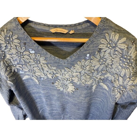 Soft Surroundings Blue Embellished Palenque Knit Sweater Sz L - Picture 4 of 8